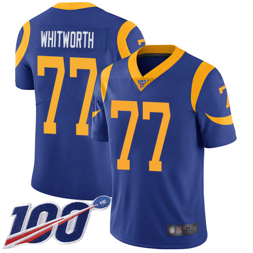 Los Angeles Rams Limited Royal Blue Men Andrew Whitworth Alternate Jersey NFL Football #77 100th Season Vapor Untouchable